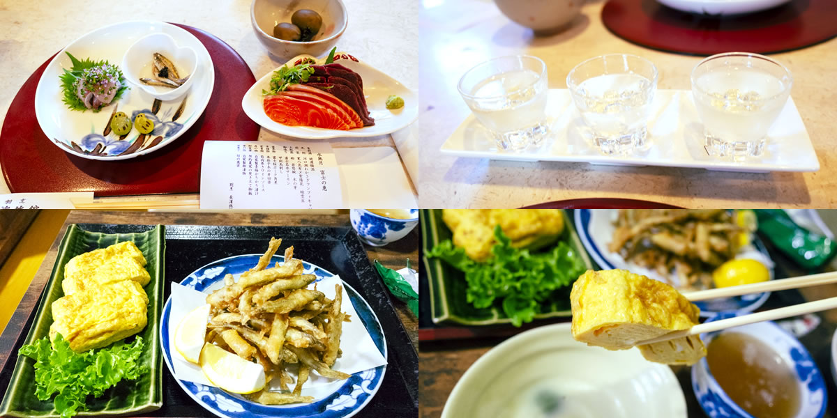 長濱旅館は食事がとても美味（上2枚は夕食、下2枚はルームサービスで頼んだ夜食）