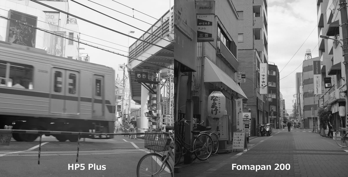 明るく写るHP5+（左）、暗く写るFomapan200（右）｜ROLLEIFLEX 2.8F